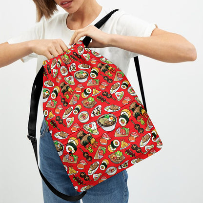 Japanese Food Pattern Print Drawstring Backpack
