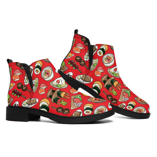 Japanese Food Pattern Print Flat Ankle Boots