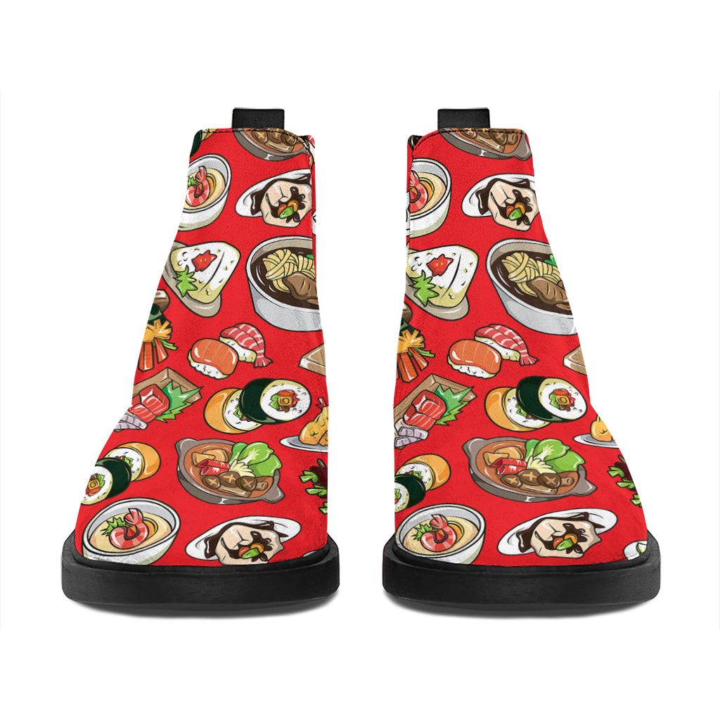 Japanese Food Pattern Print Flat Ankle Boots