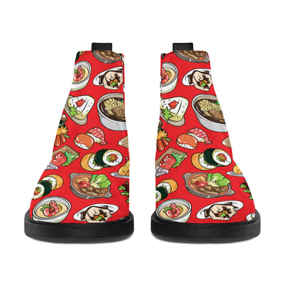 Japanese Food Pattern Print Flat Ankle Boots