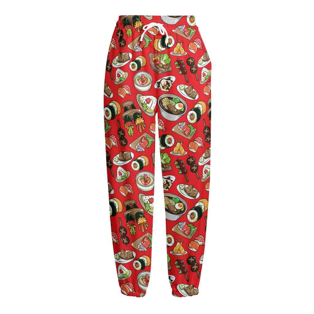Japanese Food Pattern Print Fleece Lined Knit Pants