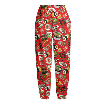 Japanese Food Pattern Print Fleece Lined Knit Pants