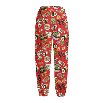Japanese Food Pattern Print Fleece Lined Knit Pants