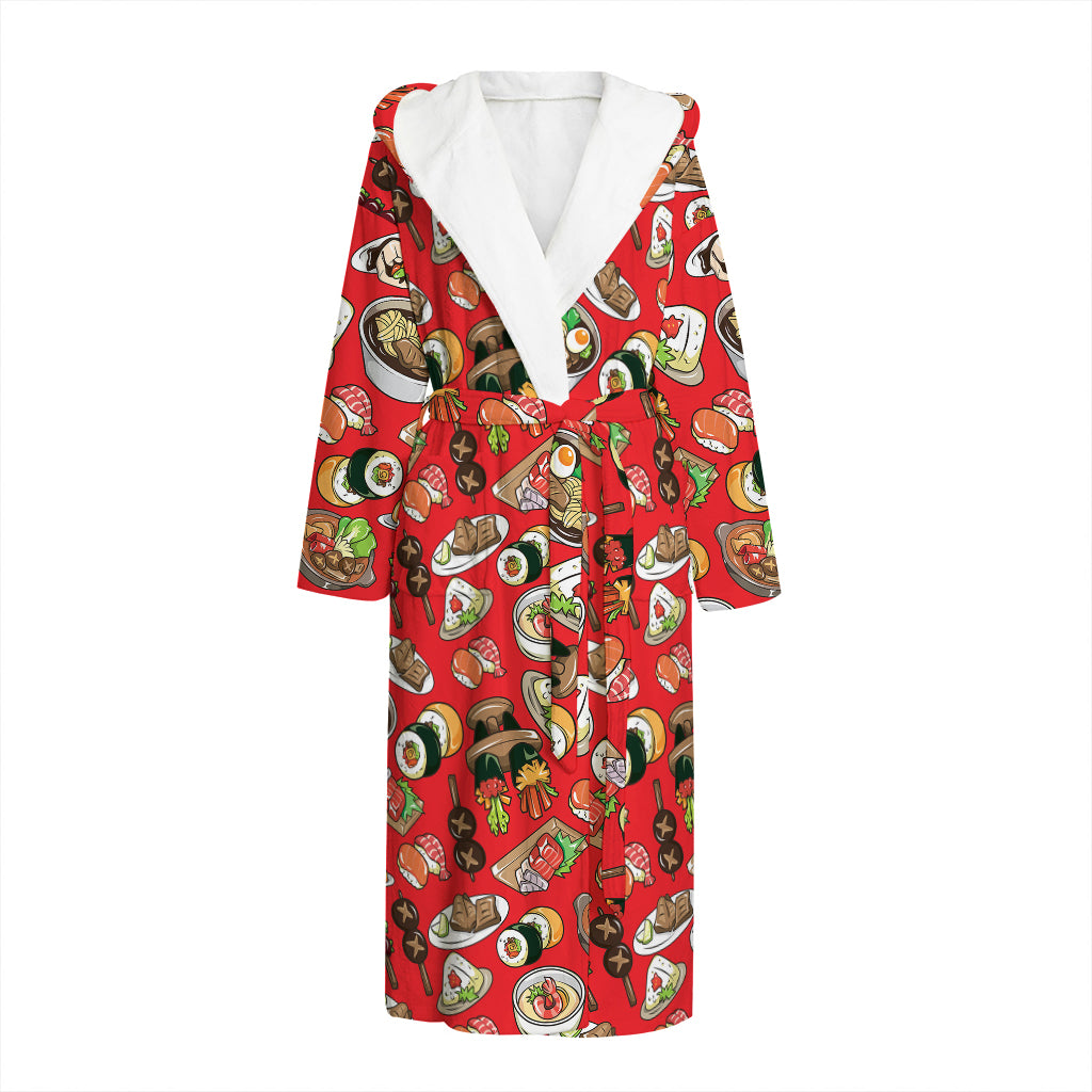 Japanese Food Pattern Print Hooded Bathrobe