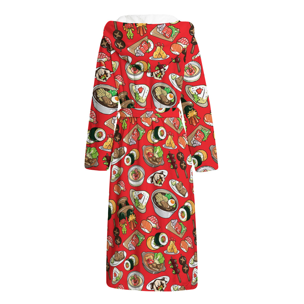 Japanese Food Pattern Print Hooded Bathrobe