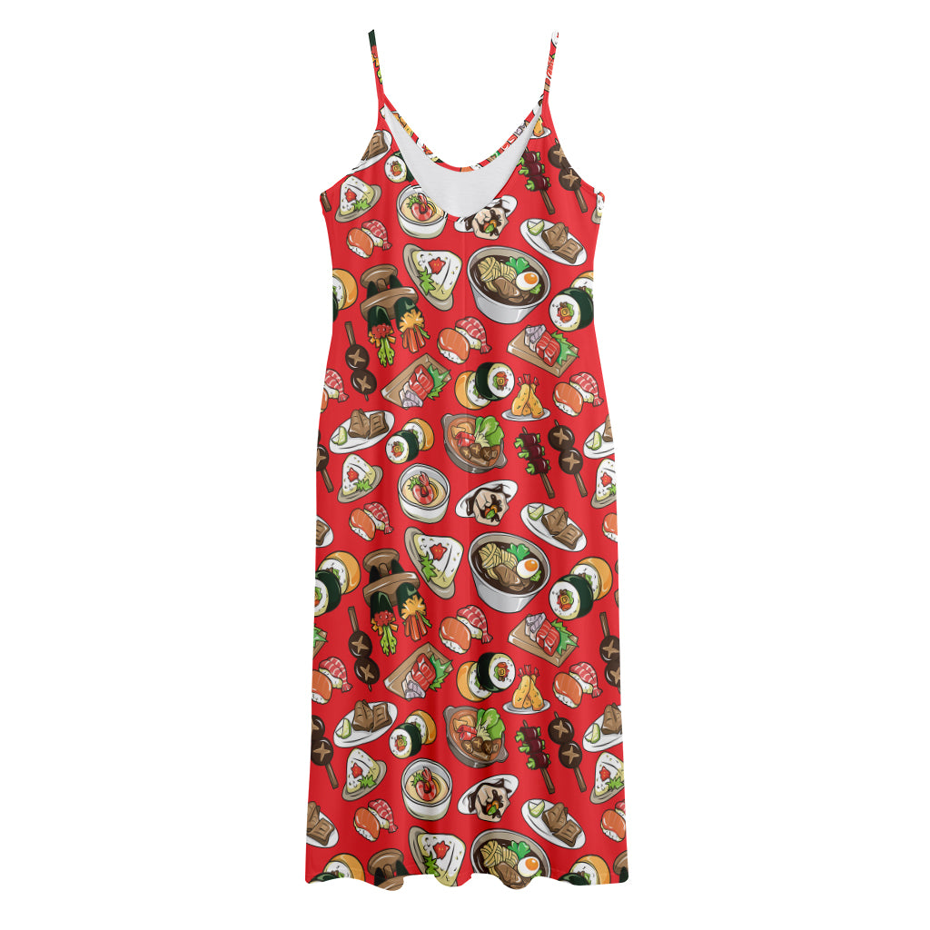 Japanese Food Pattern Print Jersey Midi Cami Dress