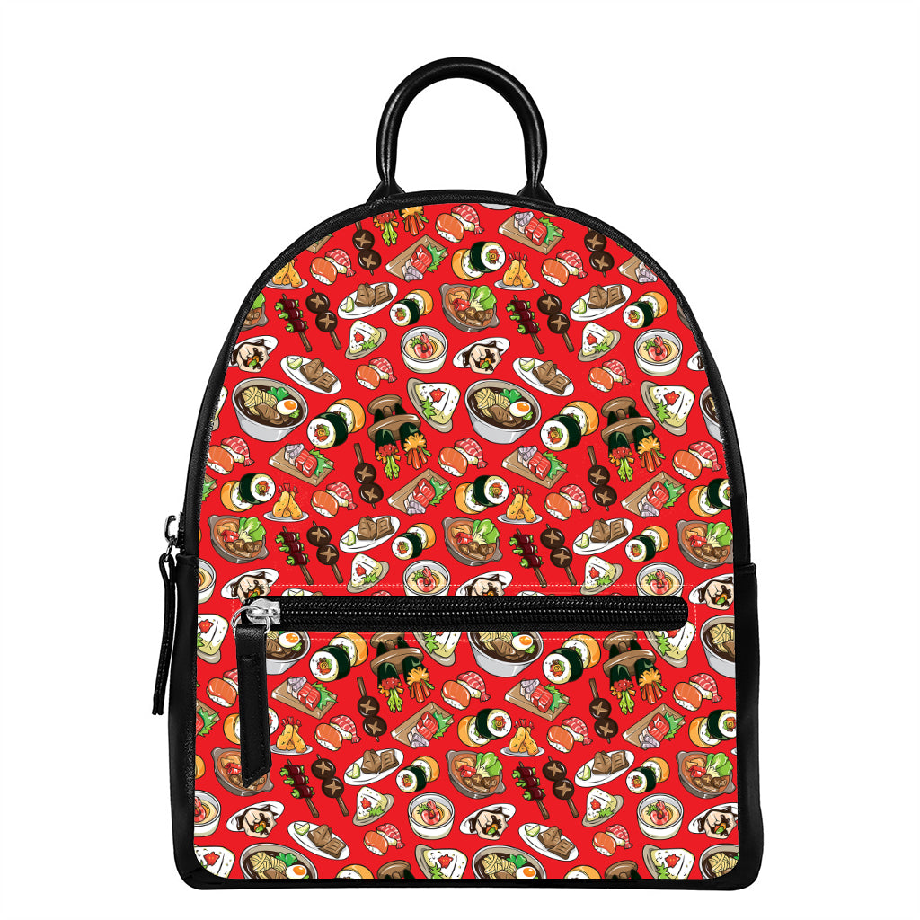 Japanese Food Pattern Print Leather Backpack