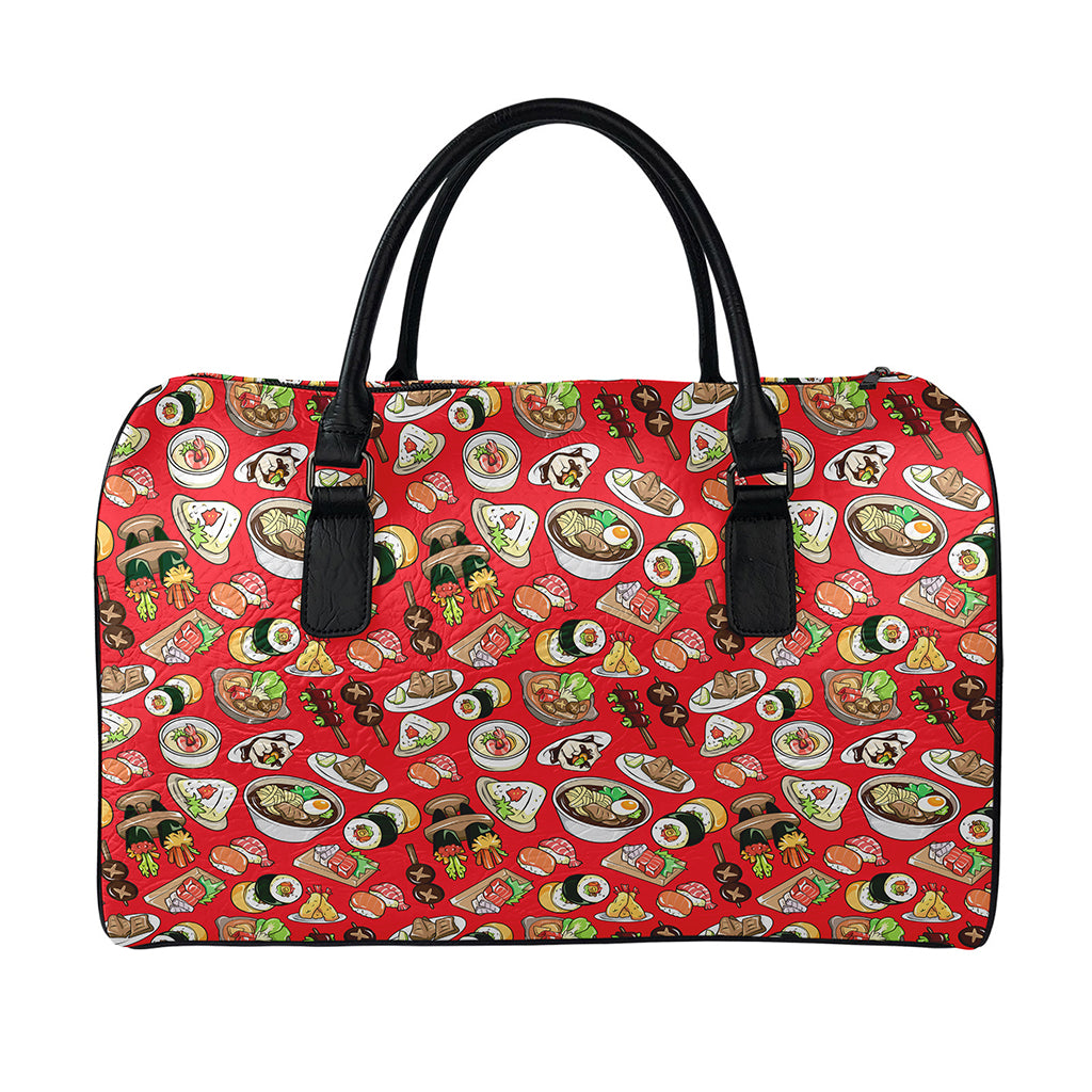 Japanese Food Pattern Print Leather Duffle Bag