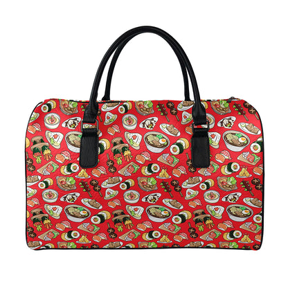 Japanese Food Pattern Print Leather Duffle Bag