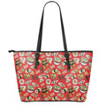 Japanese Food Pattern Print Leather Tote Bag With Zipper