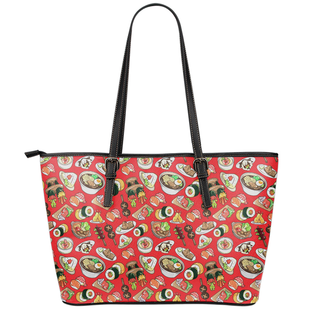 Japanese Food Pattern Print Leather Tote Bag