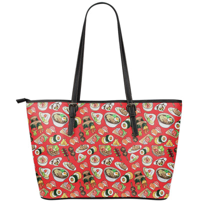 Japanese Food Pattern Print Leather Tote Bag