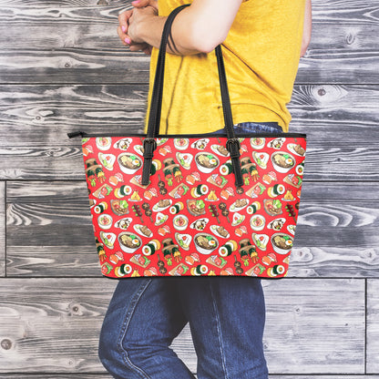 Japanese Food Pattern Print Leather Tote Bag