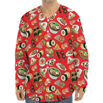 Japanese Food Pattern Print Long Sleeve Baseball Jersey