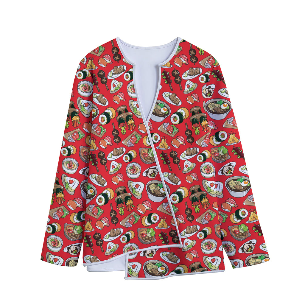 Japanese Food Pattern Print Long Sleeve Short Coat
