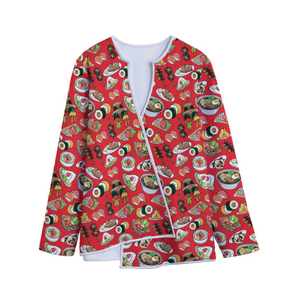 Japanese Food Pattern Print Long Sleeve Short Coat