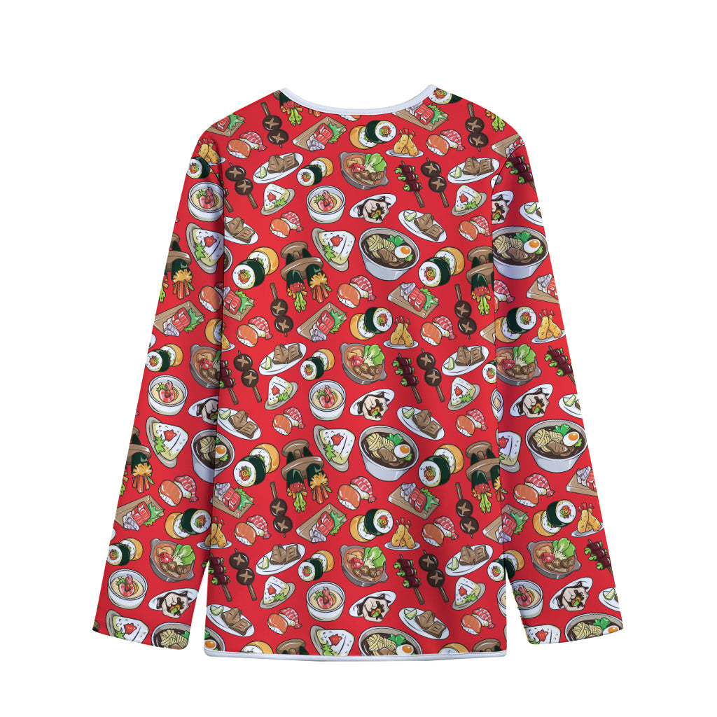 Japanese Food Pattern Print Long Sleeve Short Coat