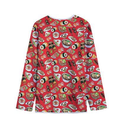 Japanese Food Pattern Print Long Sleeve Short Coat