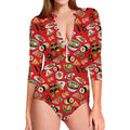 Japanese Food Pattern Print Long Sleeve Swimsuit