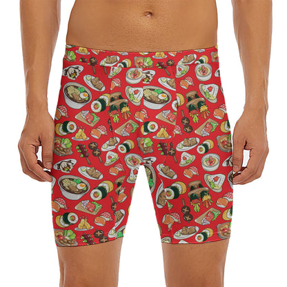 Japanese Food Pattern Print Men's Long Boxer Briefs