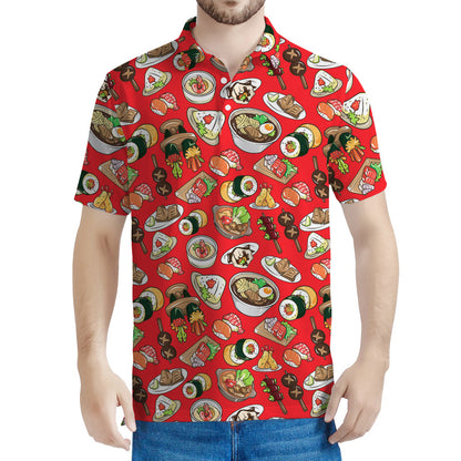 Japanese Food Pattern Print Men's Polo Shirt