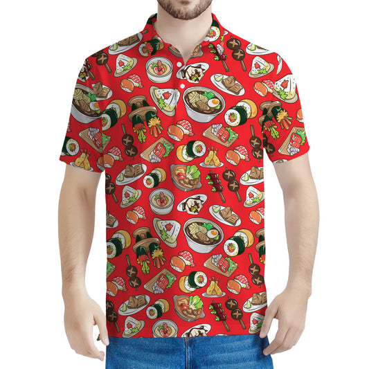 Japanese Food Pattern Print Men's Polo Shirt