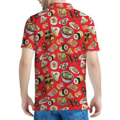 Japanese Food Pattern Print Men's Polo Shirt