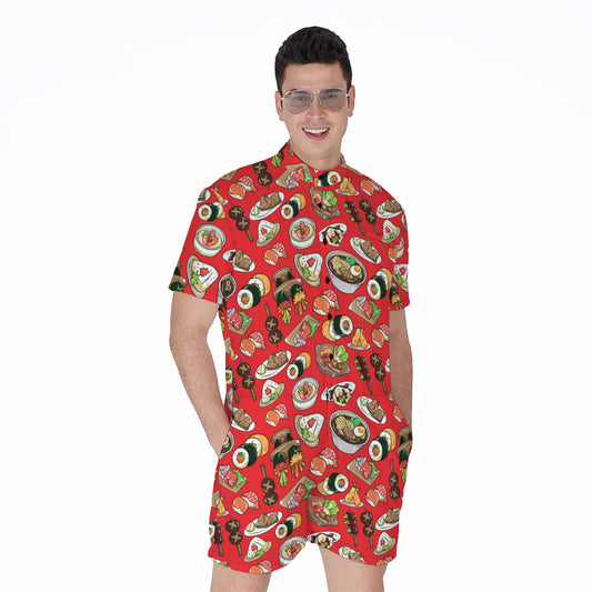Japanese Food Pattern Print Men's Rompers