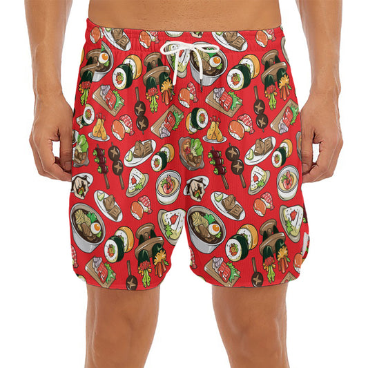 Japanese Food Pattern Print Men's Split Running Shorts
