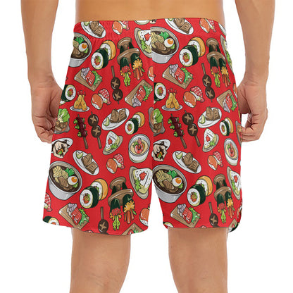 Japanese Food Pattern Print Men's Split Running Shorts
