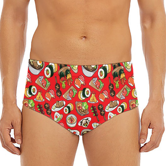 Japanese Food Pattern Print Men's Triangle Swim Briefs