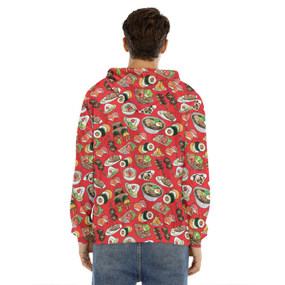 Japanese Food Pattern Print Men's Velvet Pullover Hoodie