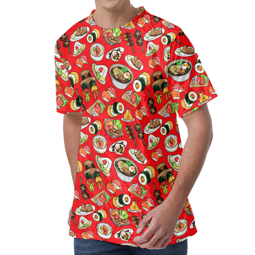 Japanese Food Pattern Print Men's Velvet T-Shirt