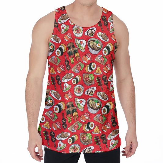 Japanese Food Pattern Print Men's Velvet Tank Top