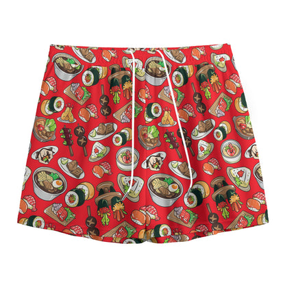 Japanese Food Pattern Print Mesh Shorts