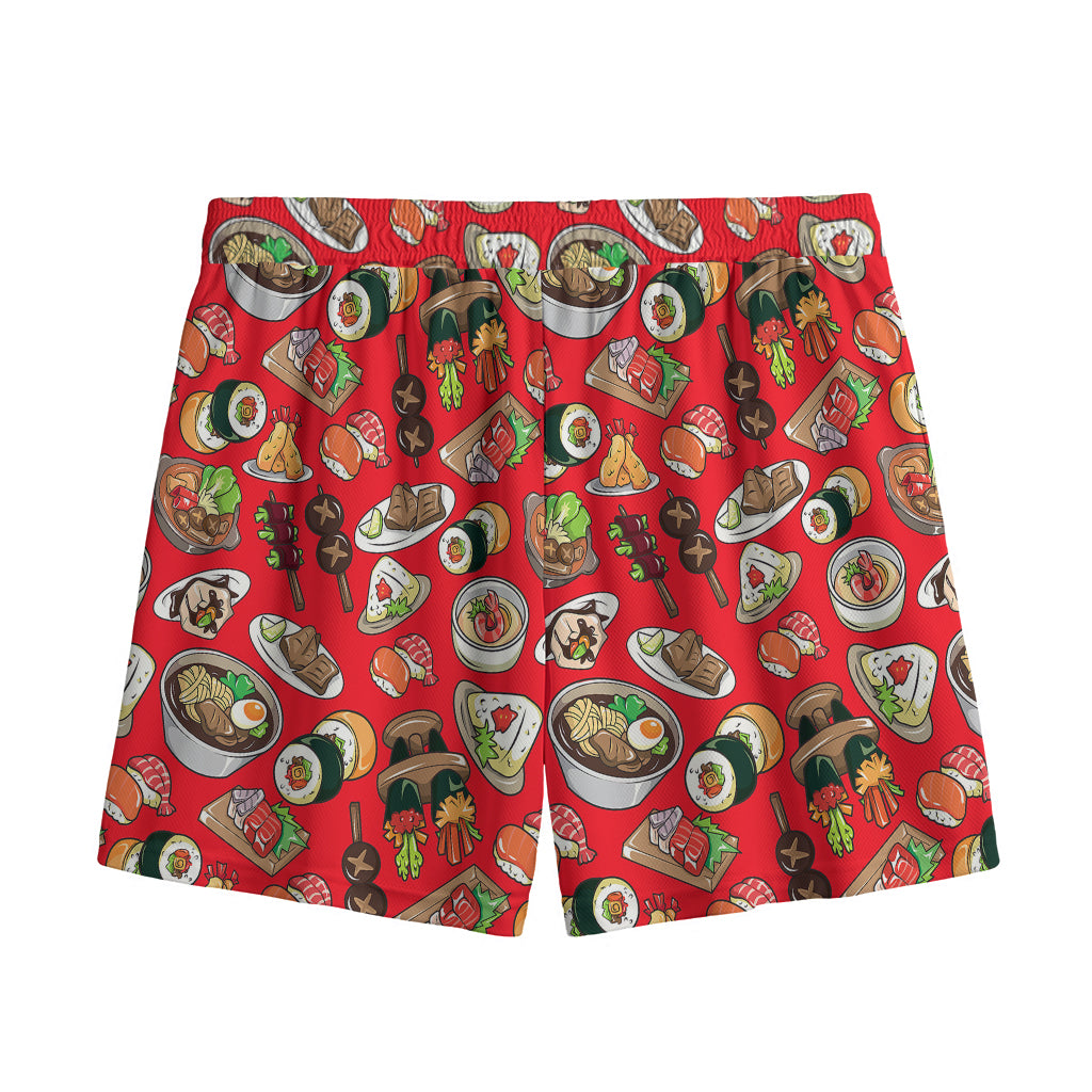 Japanese Food Pattern Print Mesh Shorts