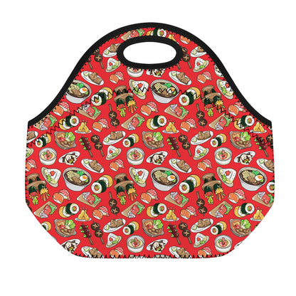 Japanese Food Pattern Print Neoprene Lunch Bag