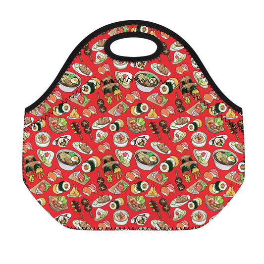 Japanese Food Pattern Print Neoprene Lunch Bag