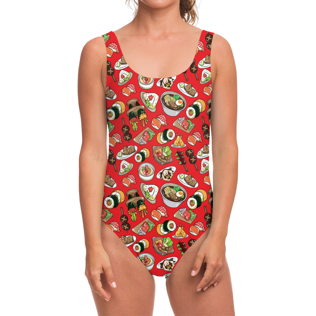 Japanese Food Pattern Print One Piece Swimsuit