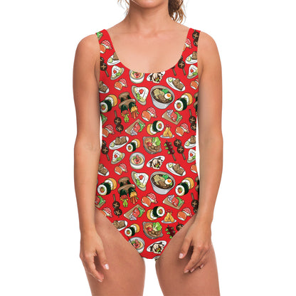 Japanese Food Pattern Print One Piece Swimsuit