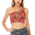 Japanese Food Pattern Print One Shoulder Crop Top