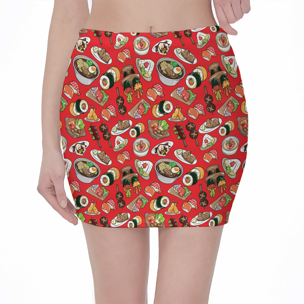 Japanese Food Pattern Print Pencil Mini Skirt