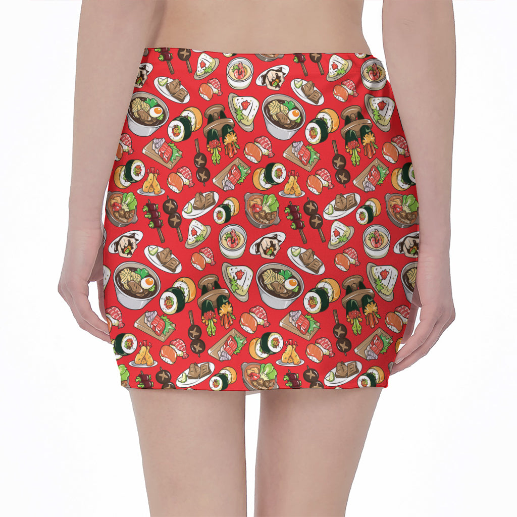 Japanese Food Pattern Print Pencil Mini Skirt