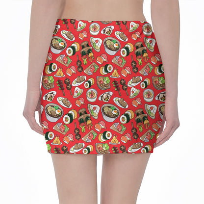 Japanese Food Pattern Print Pencil Mini Skirt