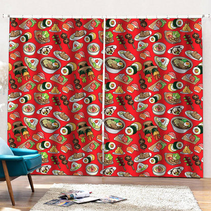 Japanese Food Pattern Print Pencil Pleat Curtains