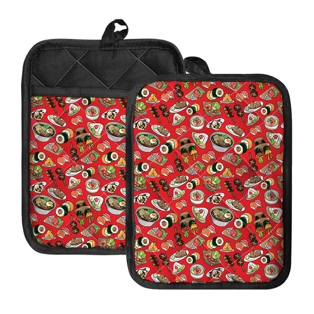 Japanese Food Pattern Print Pot Holders With Pocket