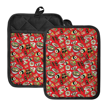 Japanese Food Pattern Print Pot Holders With Pocket