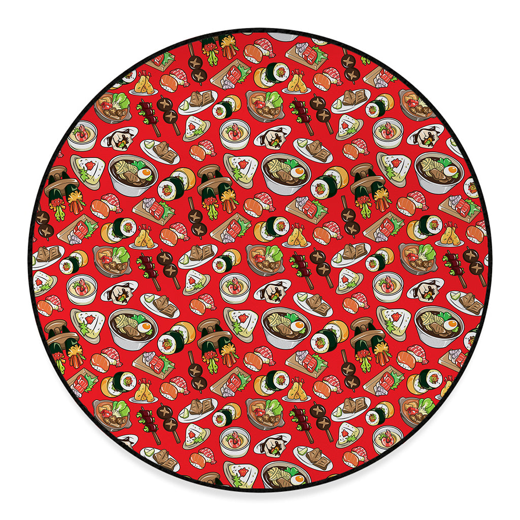 Japanese Food Pattern Print Round Floor Mat