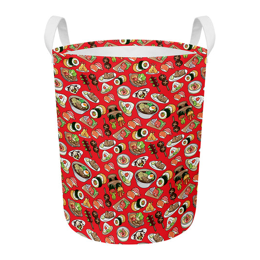 Japanese Food Pattern Print Round Laundry Basket