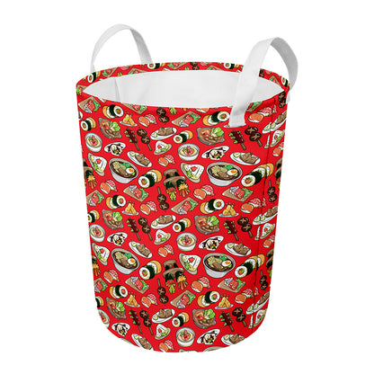 Japanese Food Pattern Print Round Laundry Basket